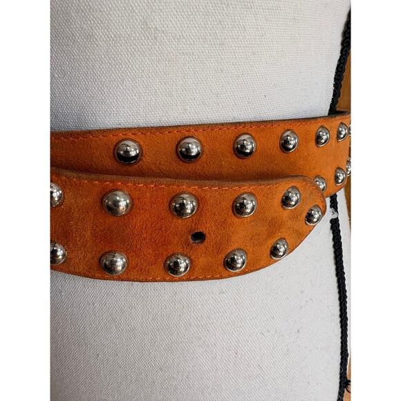 1980s Vintage Escada Studded Suede Leather Belt Sienna Orange Statement Buckle main image 8
